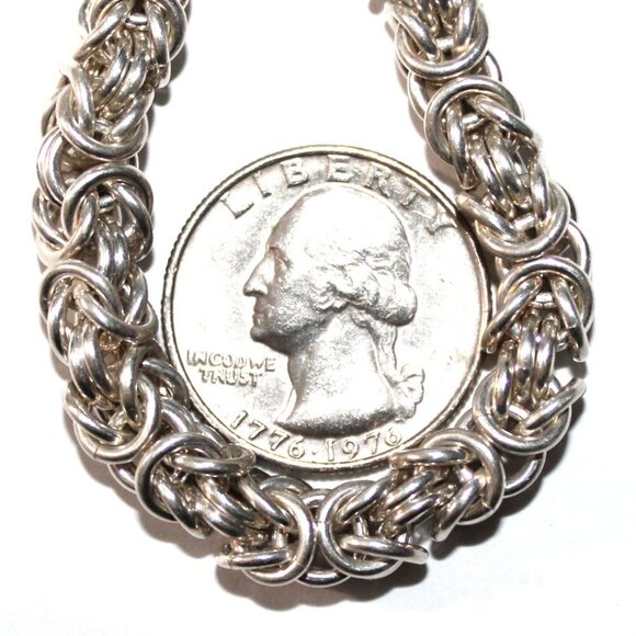 Sterling Silver Heavy Byzantine Chain Bracelet Toggle Clasp 44 Grams - Picture 2 of 5